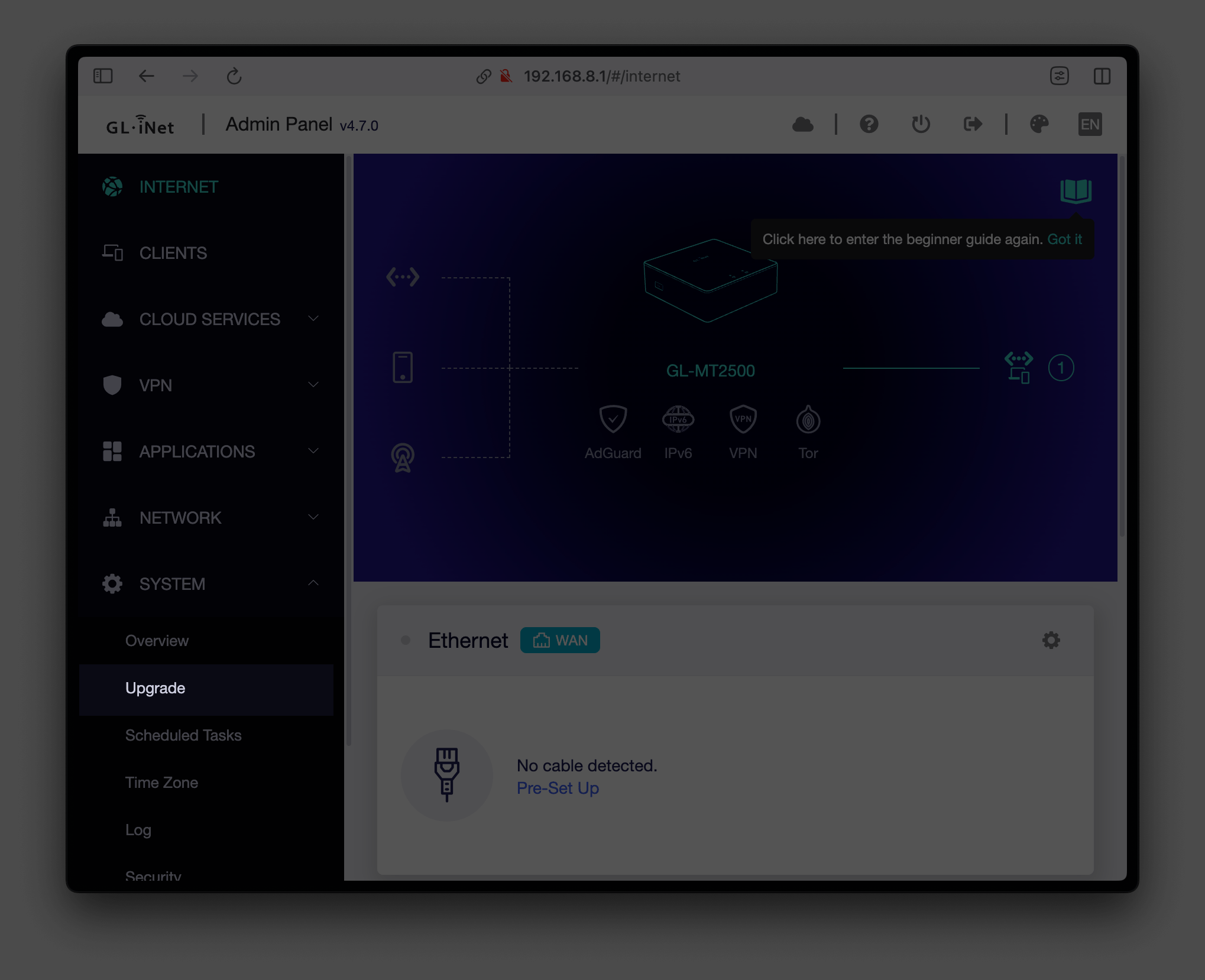 Open Upgrade menu